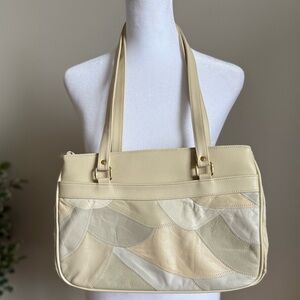 Cream Vintage Quilted Patch Leather Shoulder Bag